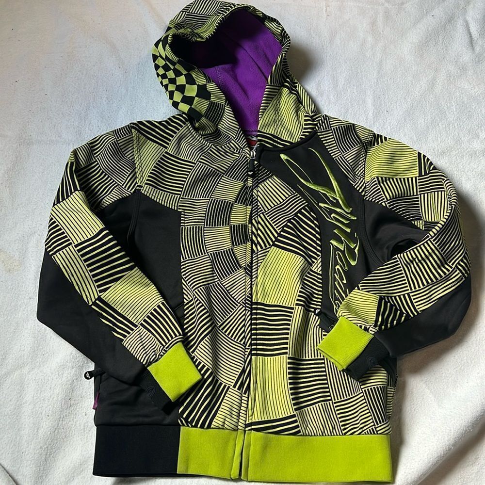 FLY RACING Neon Green Black Logo Motor Cross Hooded Jacket  youth Large